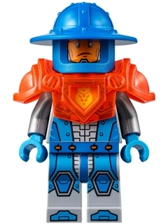 LEGO Minifigure nex074 - Royal Soldier / King's Guard - Blue Helmet with Broad Brim, Trans-Neon Orange Armor