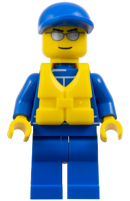 LEGO Minifigure oct056a - Octan - Blue Oil, Blue Legs, Life Jacket with Center Buckle, Blue Short Bill Cap