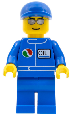 LEGO Minifigure oct068 - Octan - Blue Oil, Blue Legs, Blue Short Bill Cap, Silver Sunglasses