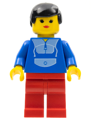 LEGO Minifigure par048 - Jogging Suit - Red Legs, Black Male Hair