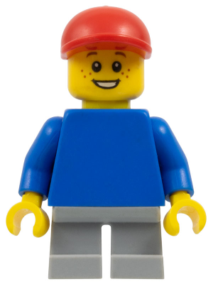 LEGO Minifigure pln173 - Plain Blue Torso with Blue Arms, Short Light Bluish Gray Legs, Red Cap