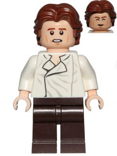 LEGO Minifigure sw0823 - Han Solo - White Shirt with Wrinkles on Front, Dark Brown Legs, Wavy Hair