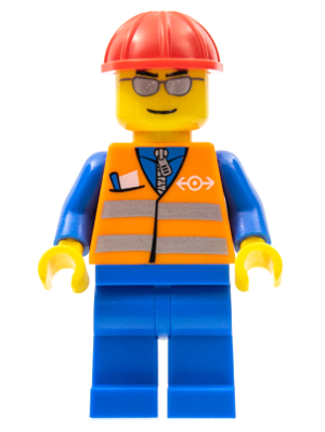 LEGO Minifigure trn225 - Oranje vest met veiligheidsstrepen - Blauwe benen