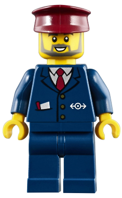 LEGO Minifigure trn248 - Dark Blue Suit with Train Logo, Dark Blue Legs, Dark Red Hat, Gray Beard