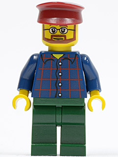 LEGO Minifigure twn080 - Plaid Button Shirt, Dark Green Legs, Dark Red Hat, Glasses, Reddish Brown Beard (Carousel Operator)