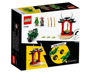 Back of LEGO Ninjago 71788 box showing Lloyd's Ninja Street Bike, Lloyd minifigure, skeleton warrior, and a shrine.