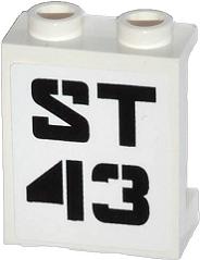 LEGO 87552pb019 - Paneel 1 x 2 x 2 met zijsteunen - Holle studs met zwart 'ST 43' patroon (sticker) - Set 70808
