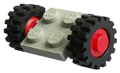 LEGO 122c01assy2 - Aangepaste plaat 2 x 2 met rode wielen en banden 15mm D. x 6mm Offset Tread Small (122c01 / 3641)