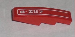 LEGO 61678pb005L - Helling, gebogen 4 x 1 met witte pinstripe en '8-057' patroon model links (sticker) - Set 8057