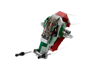 LEGO Star Wars 75344 Boba Fett's Starship Microfighter (Slave I) flying with a Boba Fett minifigure inside.