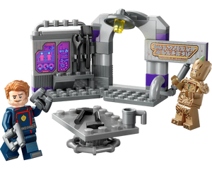 LEGO Super Heroes 76253 Guardians of the Galaxy Headquarters with Star-Lord, Groot, workshop, tools, and console.