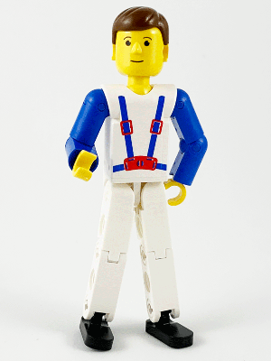 LEGO Minifigure tech006 - Technic Figure White Legs, White Top with Blue Suspenders Pattern, Blue Arms