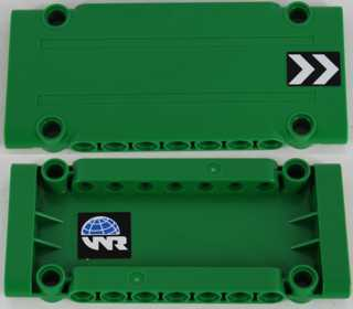 LEGO 64782pb016L - Technic, Panel Plate 5 x 11 x 1 with Black and White Chevrons on Outside and Globe and White 'WR' World Racers Logo on Inside Left Pattern (Stickers) - Set 8864