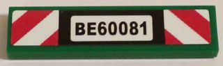 LEGO 2431pb0373 - Tile 1 x 4 with 'BE60081' and Red and White Danger Stripes Pattern (Sticker) - Set 60081