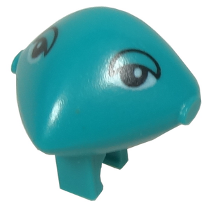 Teal LEGO minifigure head, modified Martian with clip, featuring eyes and eyelids pattern.