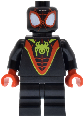LEGO Minifigure sh1034 - Spider-Man (Miles 'Spin' Morales) - Black Medium Legs, Lime Spider Logo
