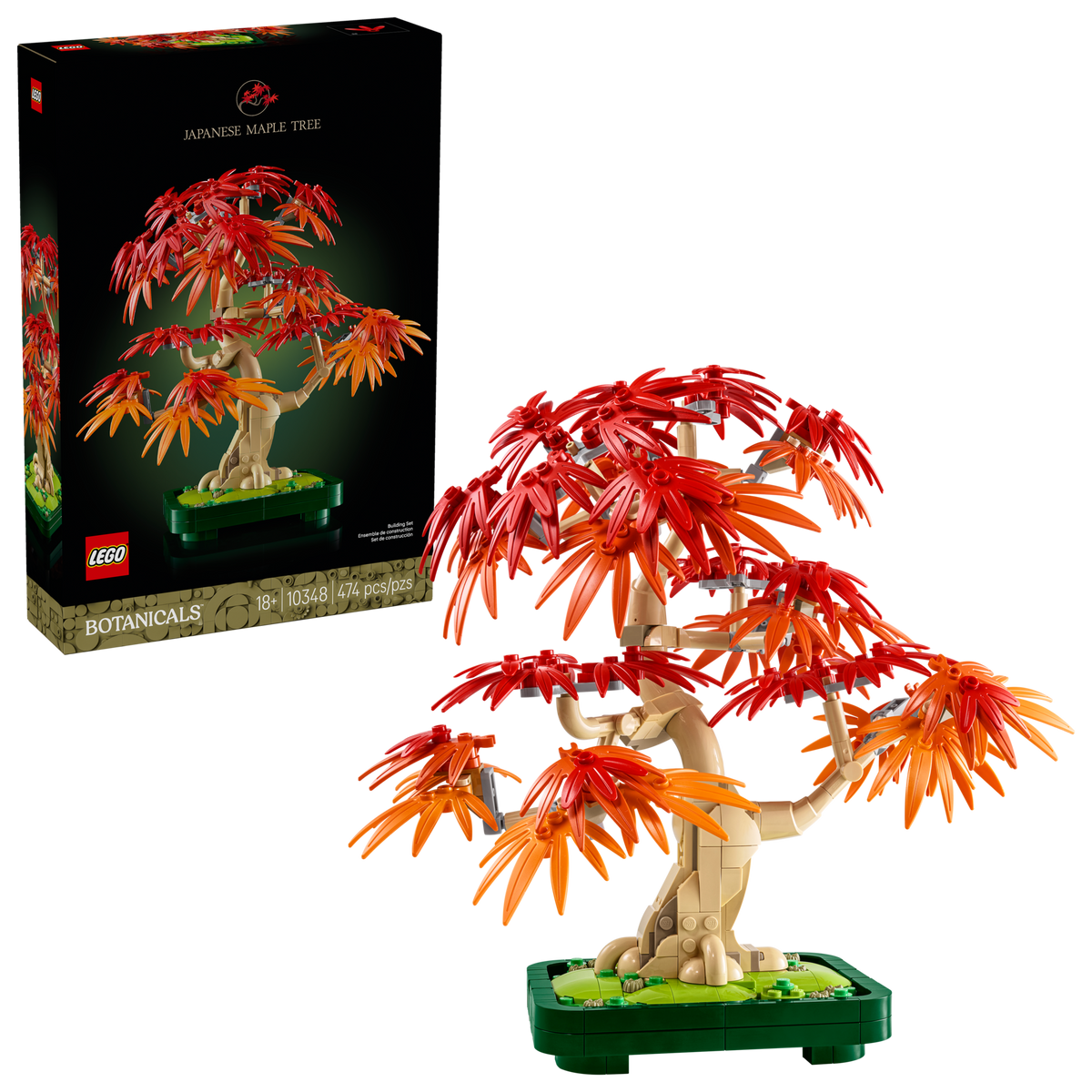 LEGO Botanicals 10348 Japanese Red Maple Bonsai Tree, box and built model