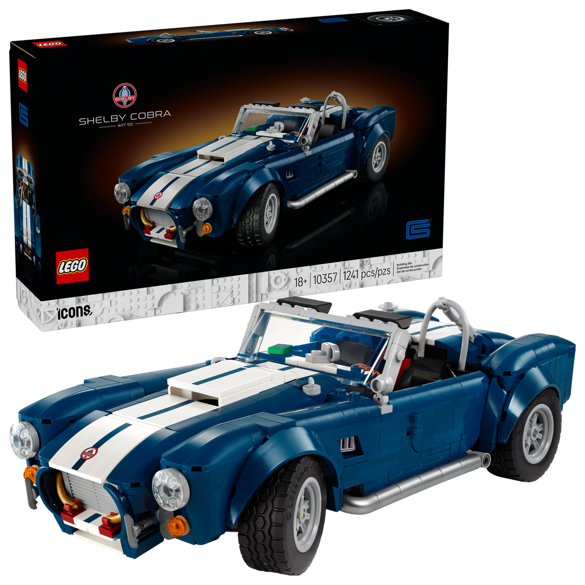 LEGO Icons 10357 Shelby Cobra 427 S/C, doos en model