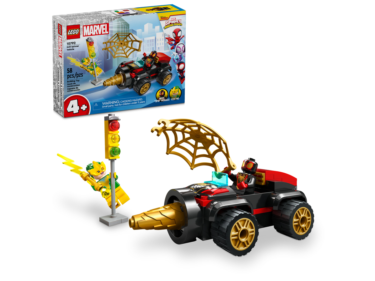 LEGO Super Heroes 10792 Drilboorvoertuig, doos en gebouwd model met Spin en Electro