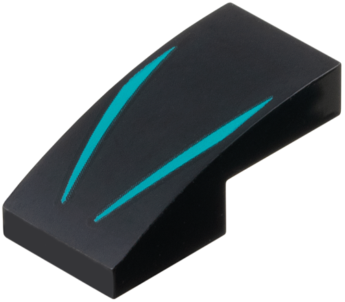 LEGO 11477pb222 - Slope, Curved 2 x 1 x 2/3 with 2 Dark Turquoise Stripes Pattern - Image 1