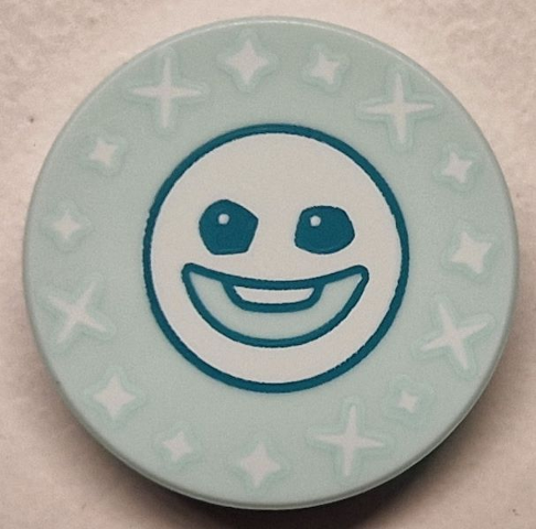 LEGO 14769pb0664 - Tile, Round 2 x 2 with Bottom Stud Holder with Dark Turquoise Snowgie Face and White Sparkles Pattern