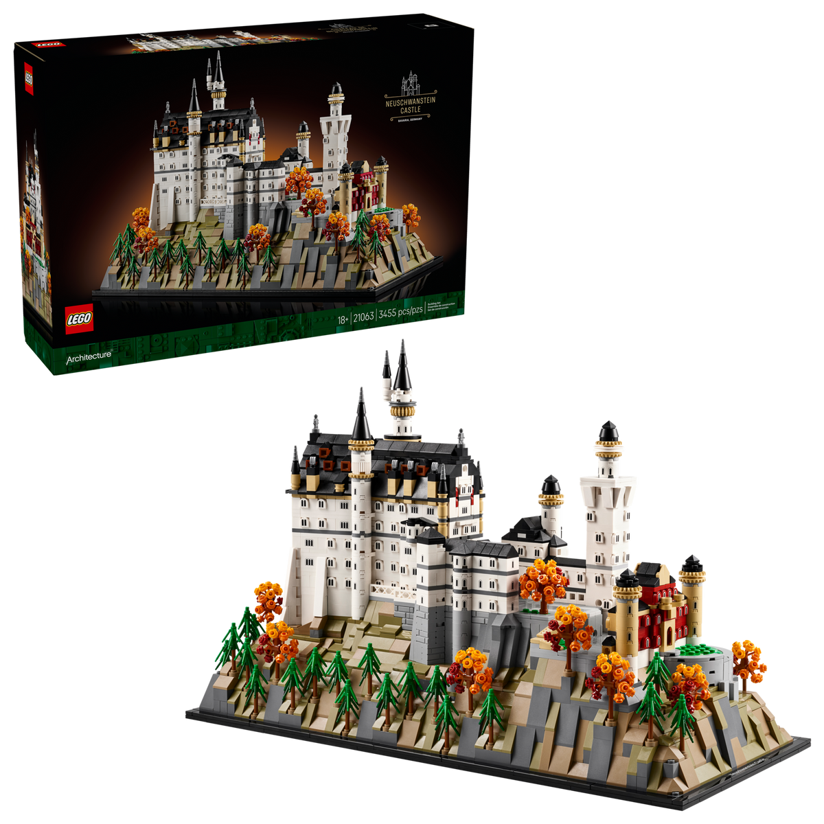 LEGO Architecture 21063 Neuschwanstein Castle, box and built model