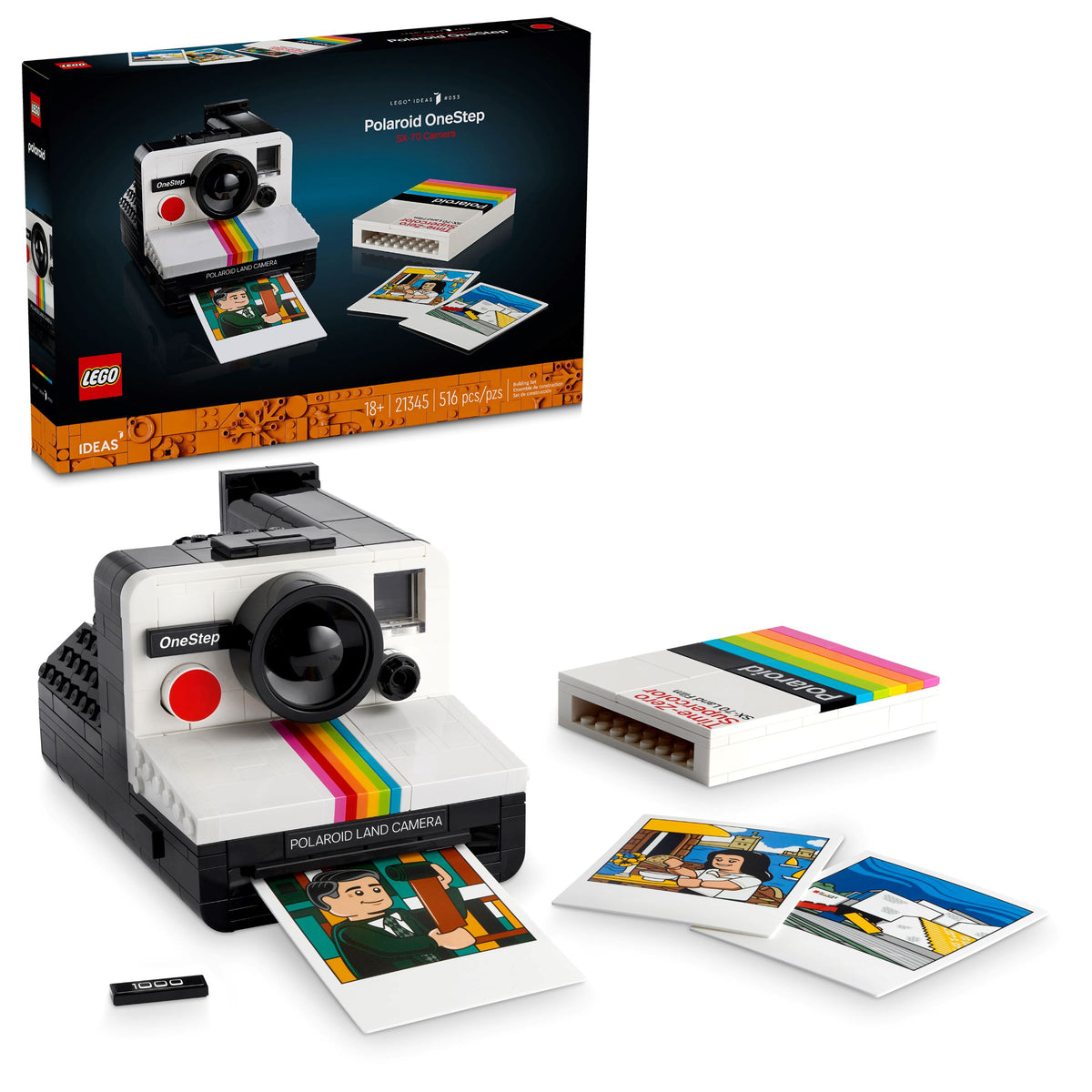 LEGO Ideas 21345 Polaroid OneStep SX-70 Camera, box and built set