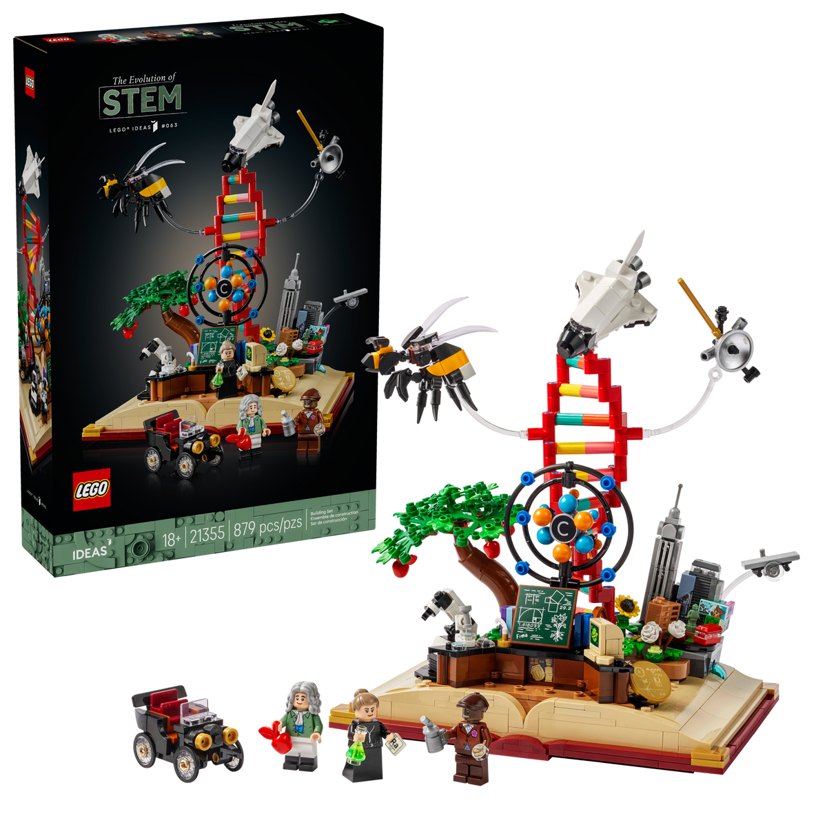 LEGO Ideas 21355 De evolutie van STEM, doos en gebouwd model