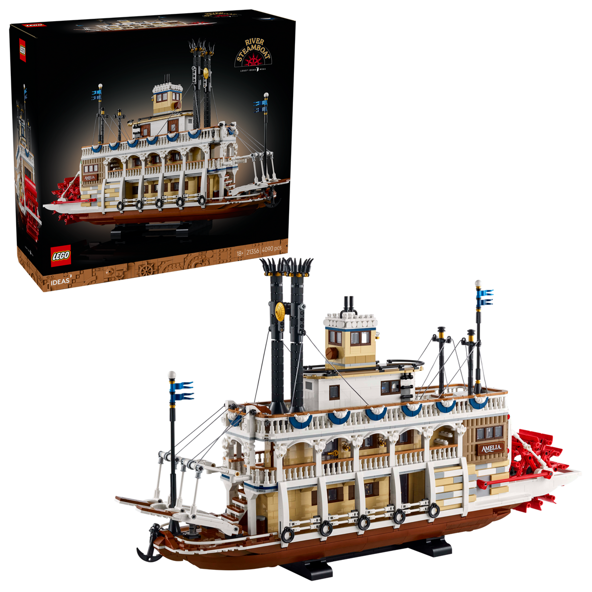 LEGO Ideas 21356 Stoomboot, doos en model