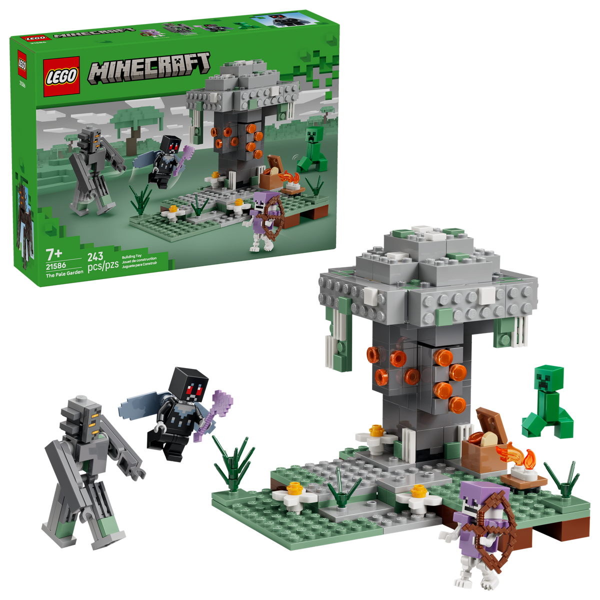 LEGO Minecraft 21586 The Pale Garden, box and built set