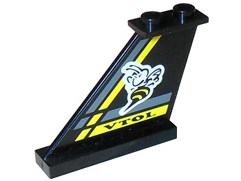 LEGO 2340pb012 - Tail 4 x 1 x 3 with Bee,  'VTOL', and Dark Gray and Yellow Stripes Pattern on Both Sides (Stickers) - Set 8222 - Image 1