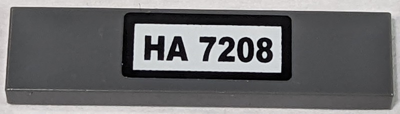LEGO 2431pb0157 - Tile 1 x 4 with Black 'HA 7208' Pattern (Sticker) - Set 7208 - Image 1