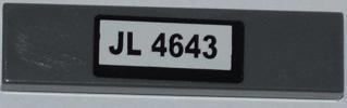 LEGO 2431pb0229 - Tile 1 x 4 with 'JL 4643' Pattern (Sticker) - Set 4643 - Image 1