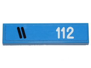 LEGO 2431pb0399L - Tile 1 x 4 with Two Black Diagonal Stripes and '112' Pattern Model Left Side (Sticker) - Set 40192 - Image 1
