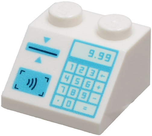 LEGO 3039pb139 - Slope 45 2 x 2 with Medium Azure Cash Register with '9.99', Keypad, Card Slot and Contactless Payment Pattern
