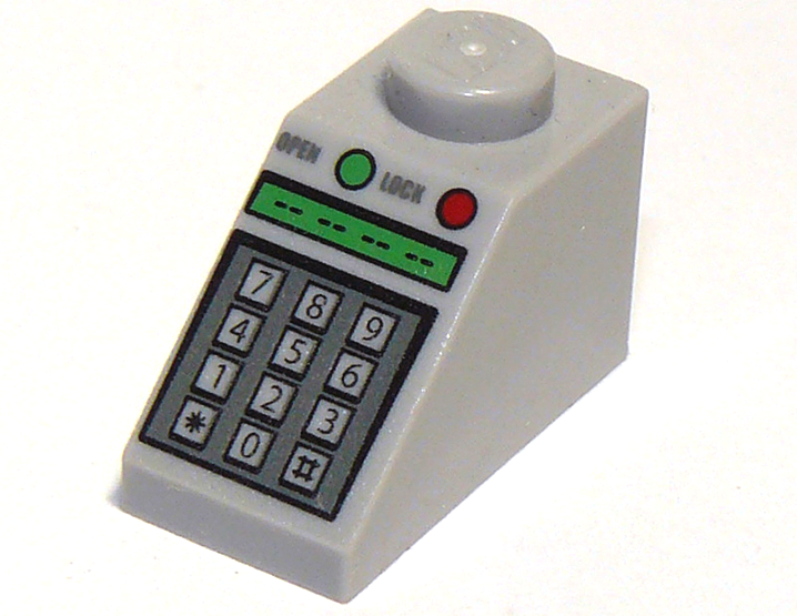 LEGO 3040pb010 - Slope 45 2 x 1 with Number Keypad, 'OPEN', 'LOCK', and Green and Red Buttons Pattern