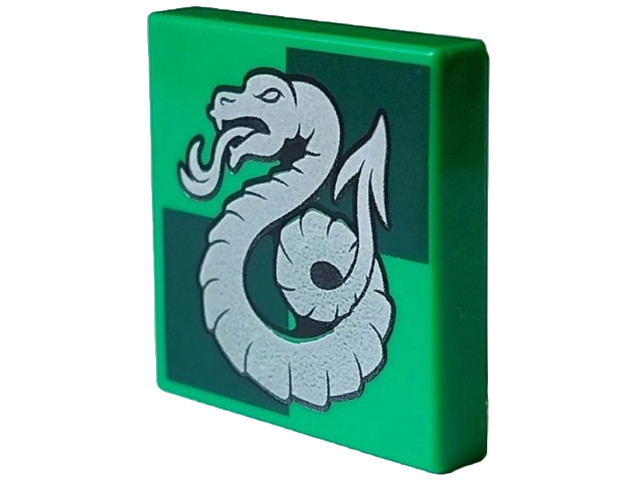 LEGO 3068pb2358 - Tile 2 x 2 with Silver Slytherin Crest on Dark Green Squares Pattern - Image 1