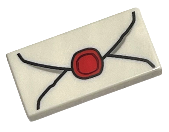LEGO 3069pb0779 - Tile 1 x 2 with Envelope with Red Wax Seal and Light Bluish Gray Highlights Pattern