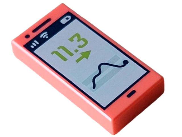 LEGO 3069pb1166 - Tile 1 x 2 with Cell Phone / Smartphone Screen with Sports App with Lime '11.3' and Arrow Pattern