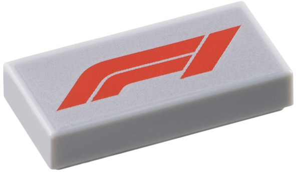 LEGO 3069pb1370 - Tile 1 x 2 with Formula 1 Logo Stylized Red 'F1' on Silver Background Pattern