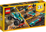 LEGO Creator 31101 Monster Truck, back of the box with alternative builds: muscle car and dragster