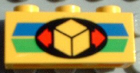 LEGO 3622pb008 - Steen 1 x 3 met Cargo Box en Rode Pijlen op Zwart Ovaal, Blauw en Groen Strepen Patroon