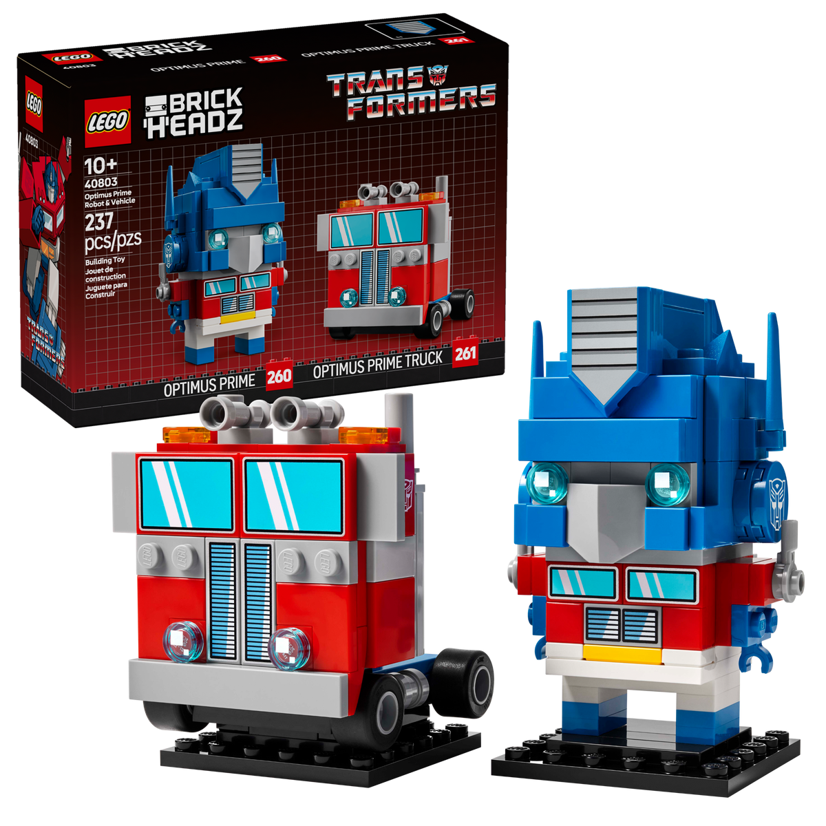 LEGO BrickHeadz 40803 Optimus Prime robot en voertuig, doos met robot en truck