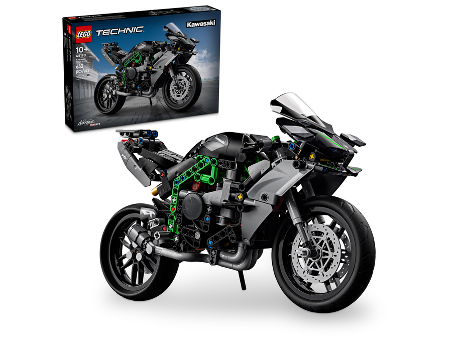LEGO Technic 42170 Kawasaki Ninja H2R Motorcycle, box and model