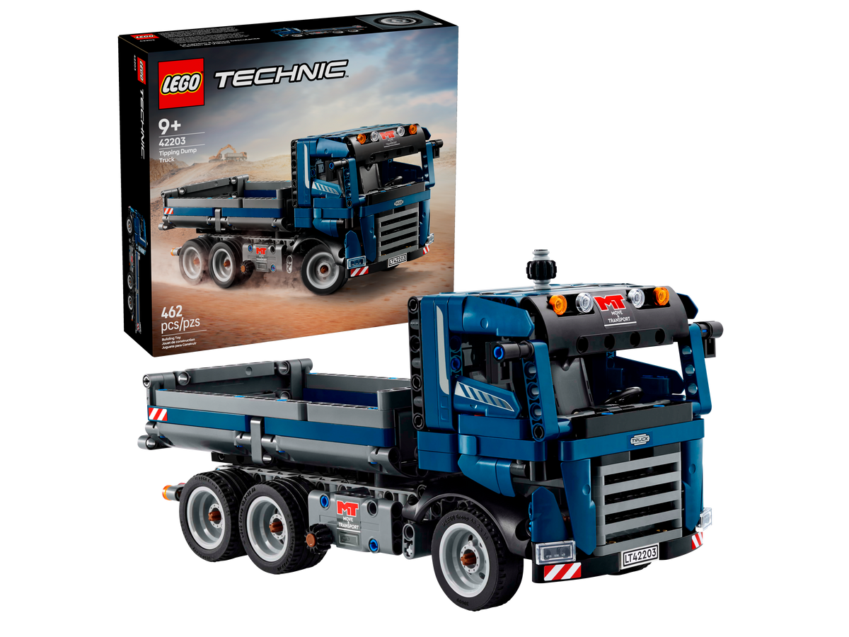 LEGO Technic 42203 Vrachtwagen met kiepfunctie, doos en gebouwd model