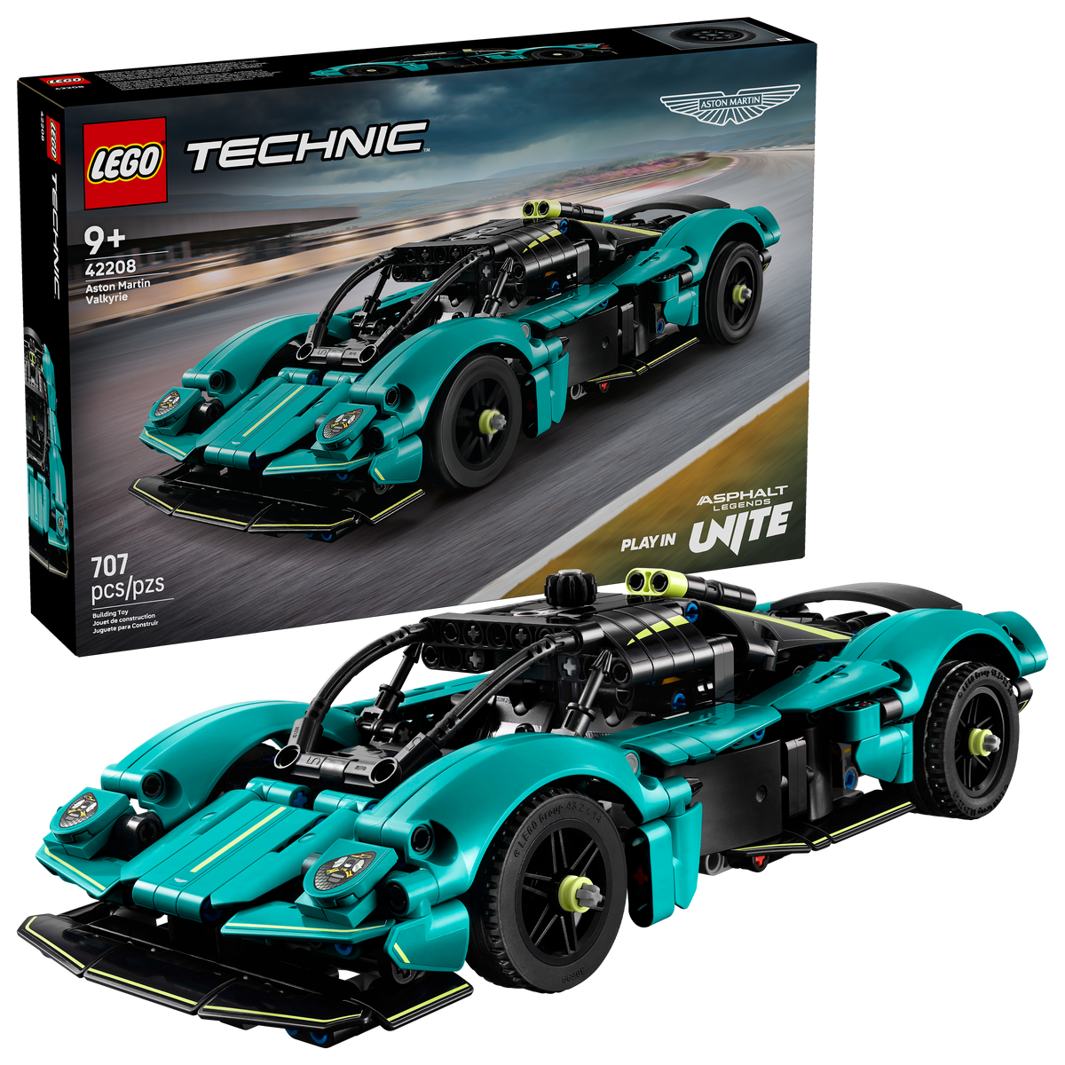 LEGO Technic 42208 Aston Martin Valkyrie, box and built model