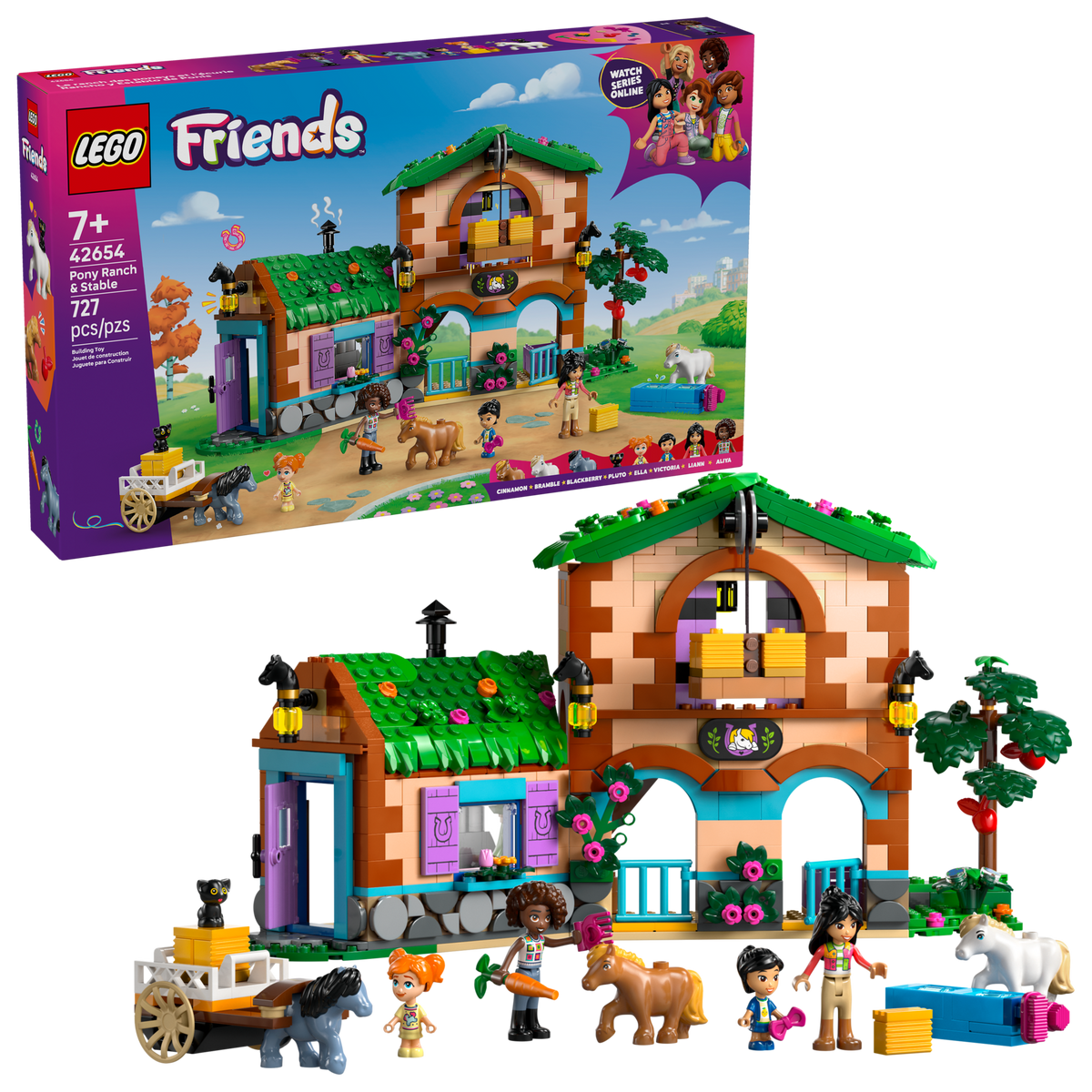 LEGO Friends 42654 Pony Ranch & Stable, box and built model