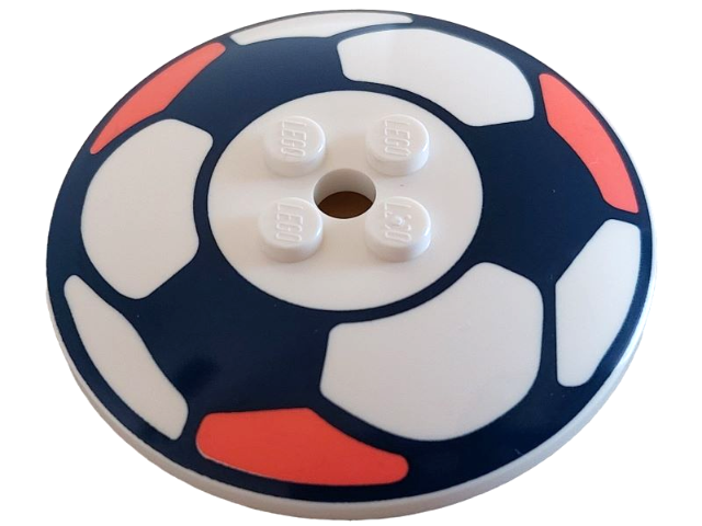 LEGO 44375bpb20 - Dish 6 x 6 Inverted (Radar) - Solid Studs with Dark Blue and Coral Soccer Ball / Football Pattern