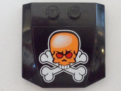 LEGO 45677pb044 - Wedge 4 x 4 x 2/3 Triple Curved with Orange Skull and White Crossbones Pattern (Sticker) - Set 8164 - Image 1