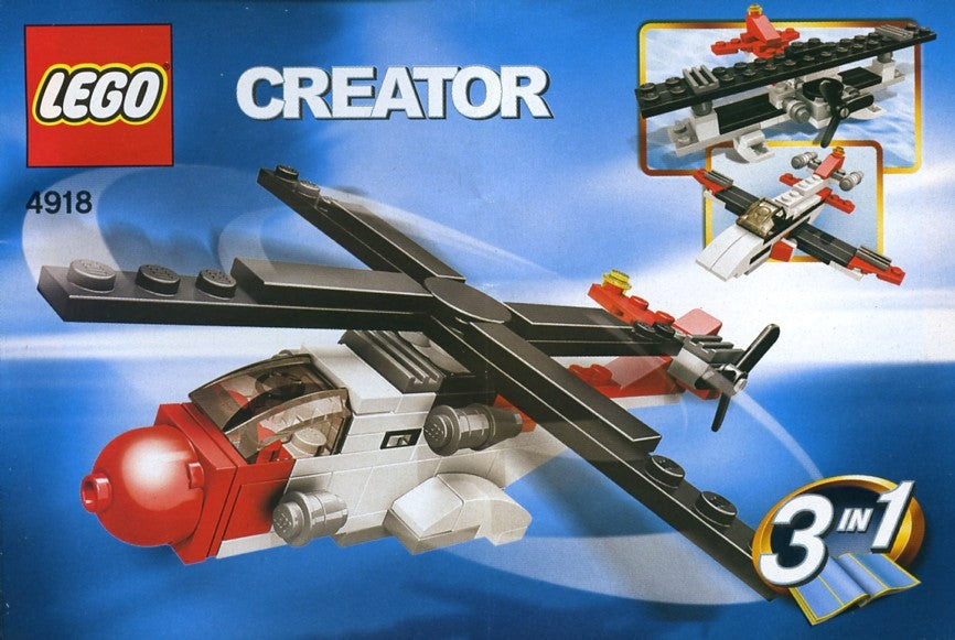 LEGO Creator 4918 Mini Flyers, artwork with the helicopter and the biplane and jet plane alternative builds